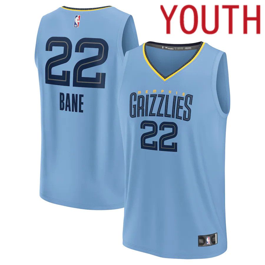 Youth Memphis Grizzlies #22 Desmond Bane Fanatics Branded Light Blue Statement Edition 2022-23 Fast Break Player NBA Jersey->youth nba jersey->Youth Jersey